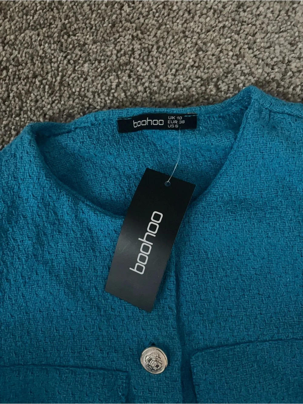 Boohoo Teal Textured Button Jacket Set